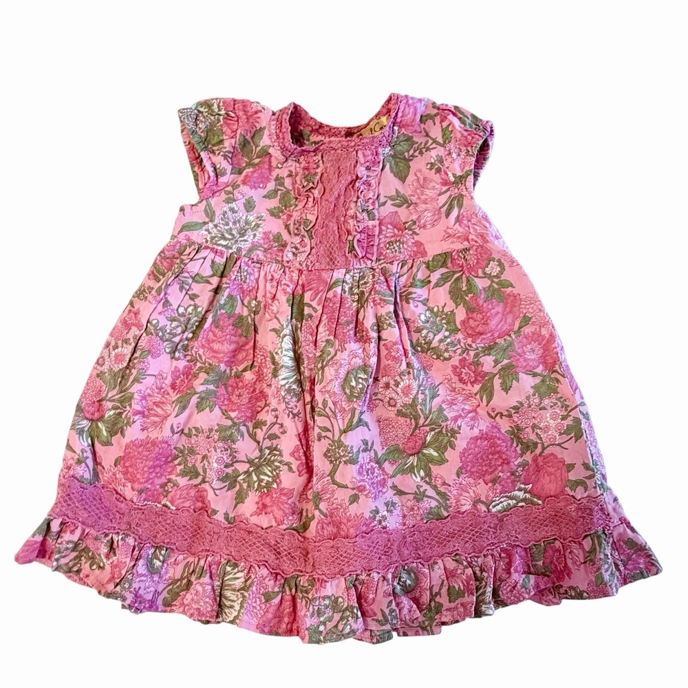 April Cornell Floral Dress Baby Size 6-12 Months Ruffled Cottagecore Crochet